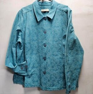 APPLESEED'S teal embossed embroidered paisley jacket womens size 20 Y2K style